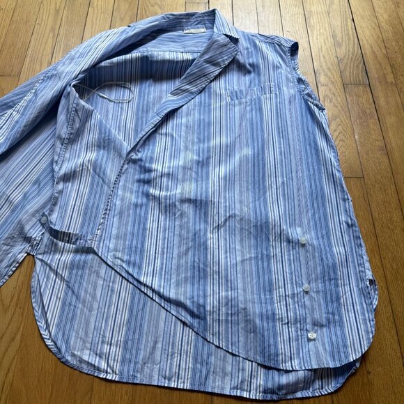 Nina Ricci Size S Blue & White Striped Criss Cross Sleeveless Wrap Blouse Top - Picture 10 of 16